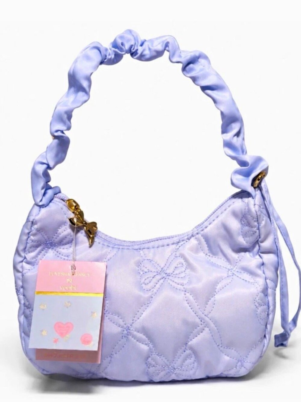 LoveShackFancy x Yoobi Lilac Quilted Shoulder Bag Bow Stitch New With Tags
